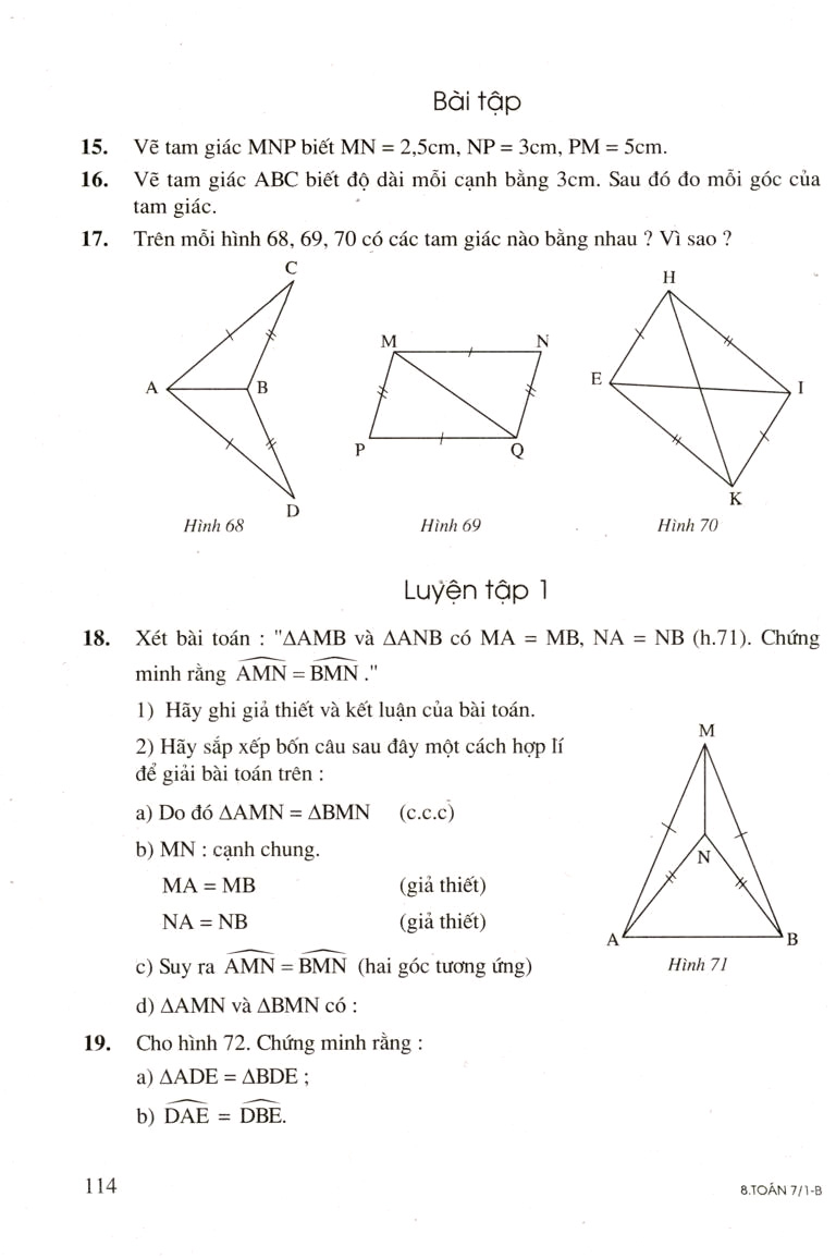 Trường hợp bằng nhau thứ nhất của tam giác: cạnh - cạnh - cạnh (c.c.c)